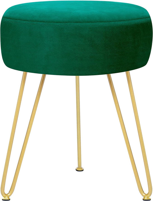 GERANT Multifunctional Vanity Stools - Velvet Round Ottoman Modern Dressing Stool -Upholstered Footrest Stool - Side Table Footstool with Golden Metal Leg for Living Room, Bedroom (Teal)