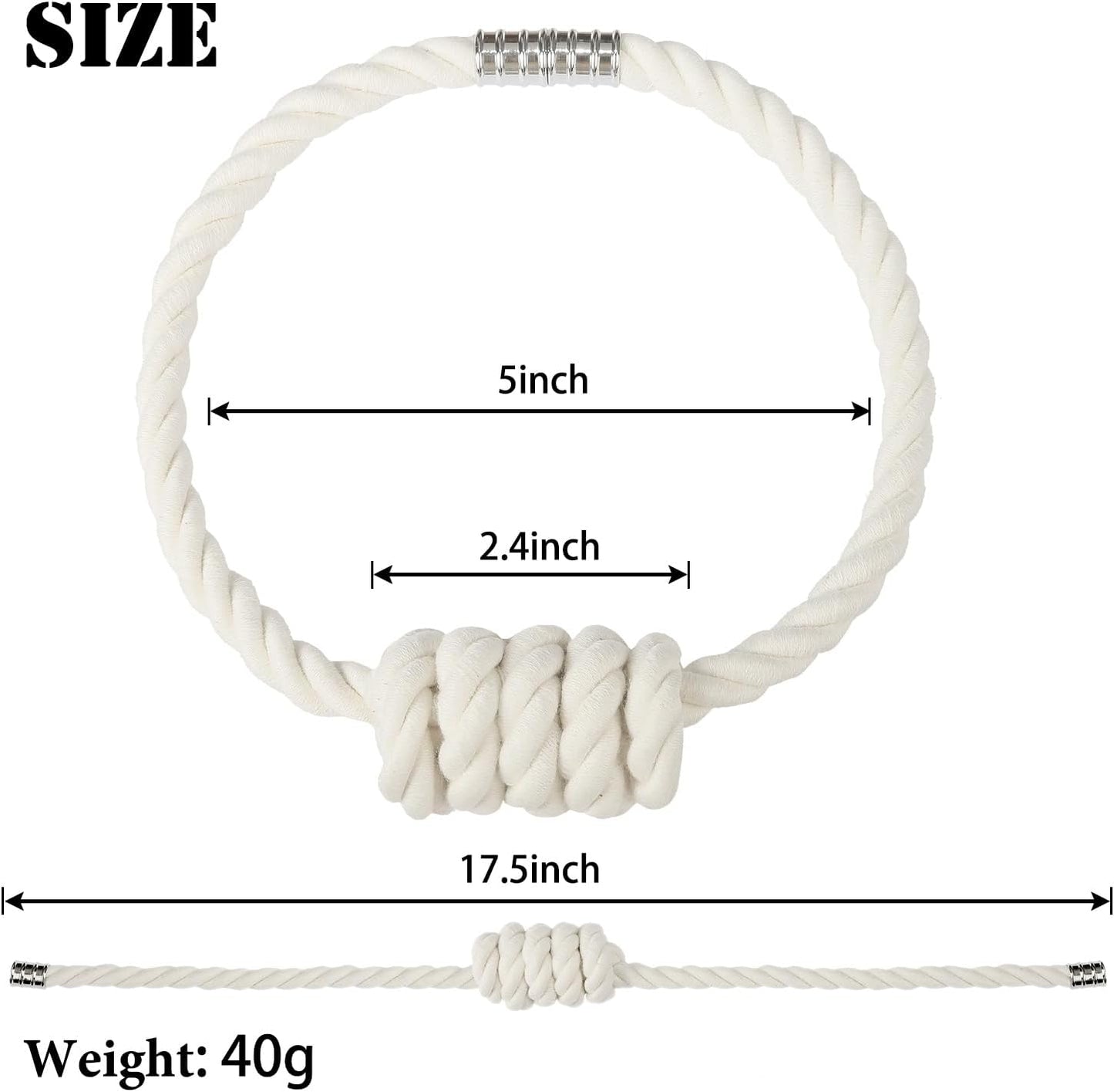 BEL AVENIR Magnetic Cotton Curtain Tiebacks, Decorative Drapery Holdbacks Modern Woven Tie-Backs with Exquisite Knot (Cotton, 4 Pack)