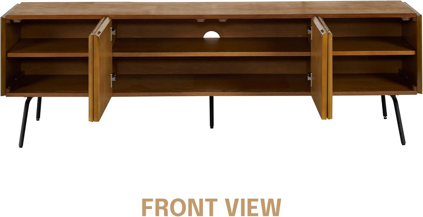 NTC Veil TV Stand with 4 Doors for TVs up to 75’’, Media Console with Vertical Groove Design and Metal Legs, Modern Entertainment Center for Living Room and Bedroom, Effortless Assembly, Rustic Oak