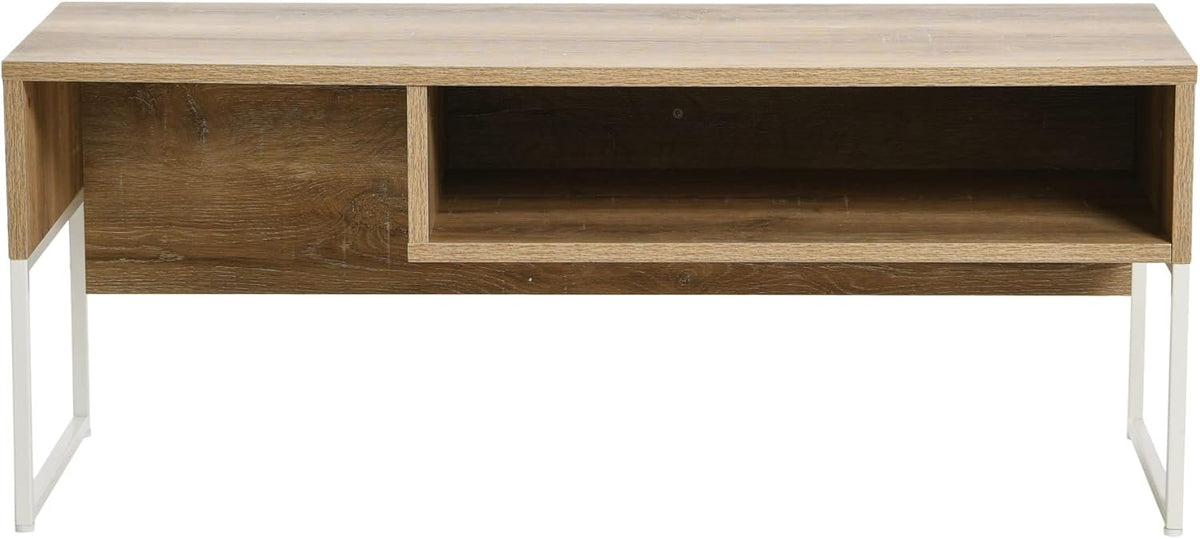 Household Essentials Wrap TV Stand with Rectangular Storage Compartment Coastal Oak Rustic Wood Grain and White Metal