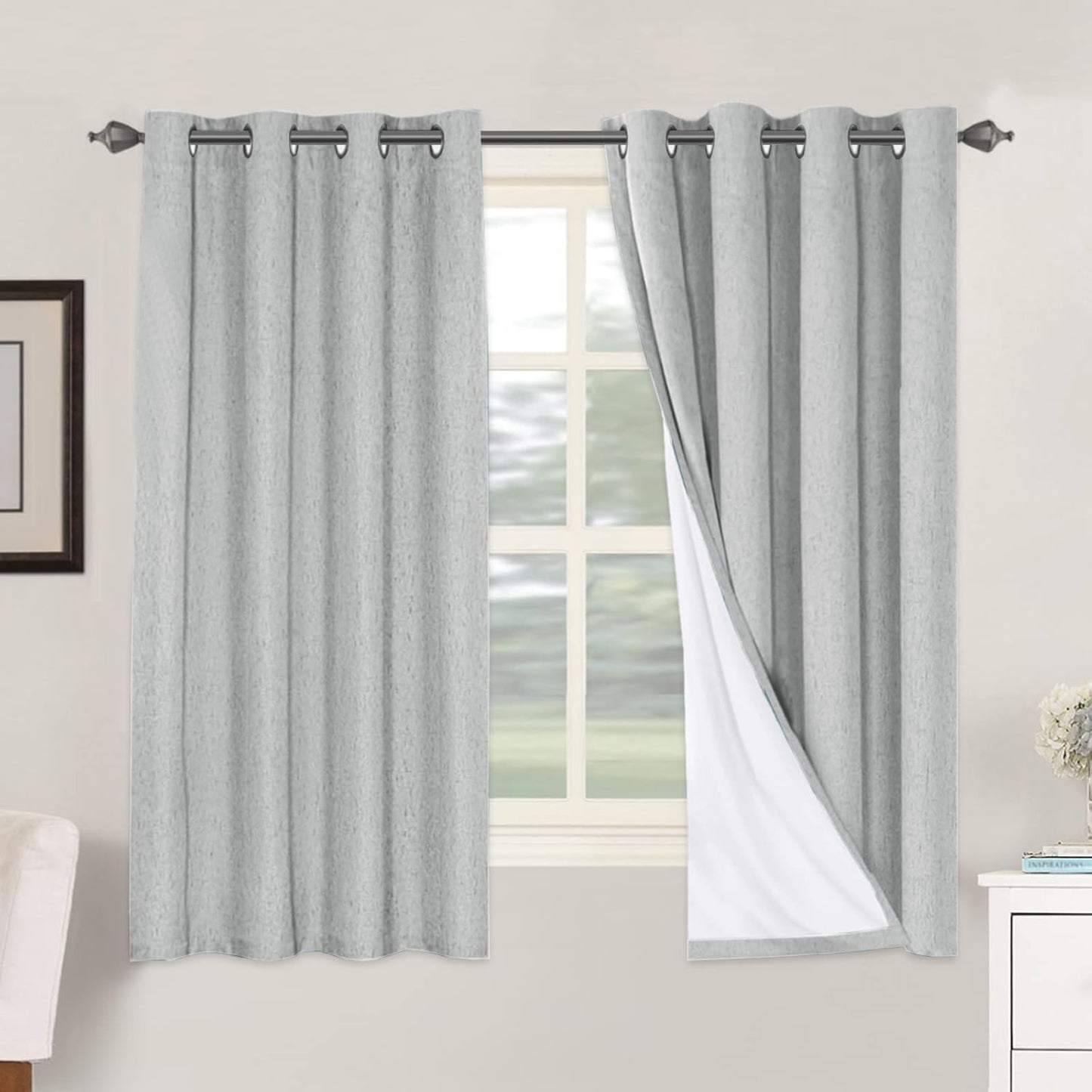 H.VERSAILTEX 100% Blackout Curtains for Bedroom Thermal Insulated Linen Textured Curtains Heat and Full Light Blocking Drapes Living Room Curtains 2 Panel Sets, Glacier Gray, 52x63 Inch