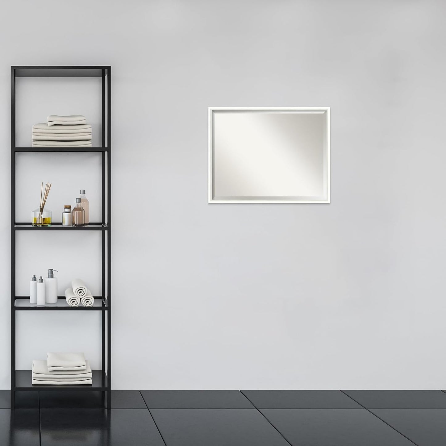 Amanti Art White Bathroom Mirror for Over Sink, 23x29 Lucie White Rectangle Vanity Mirror, Large Modern Wood Frame, Hangs Horizonally and Vertically, Bathroom Wall Decor, Beveled Edge from WI, USA