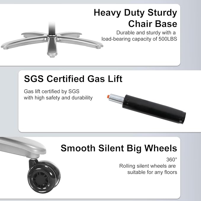 500 lbs Ergonomic Office Chair,3D Headrest and Armrests Big Executive Chair,Adjustable Lumbar Support Desk Chair,Thickened Seat Cushion,360° Silent Rolling Wheels,Perfect for Home Office, Gaming Room