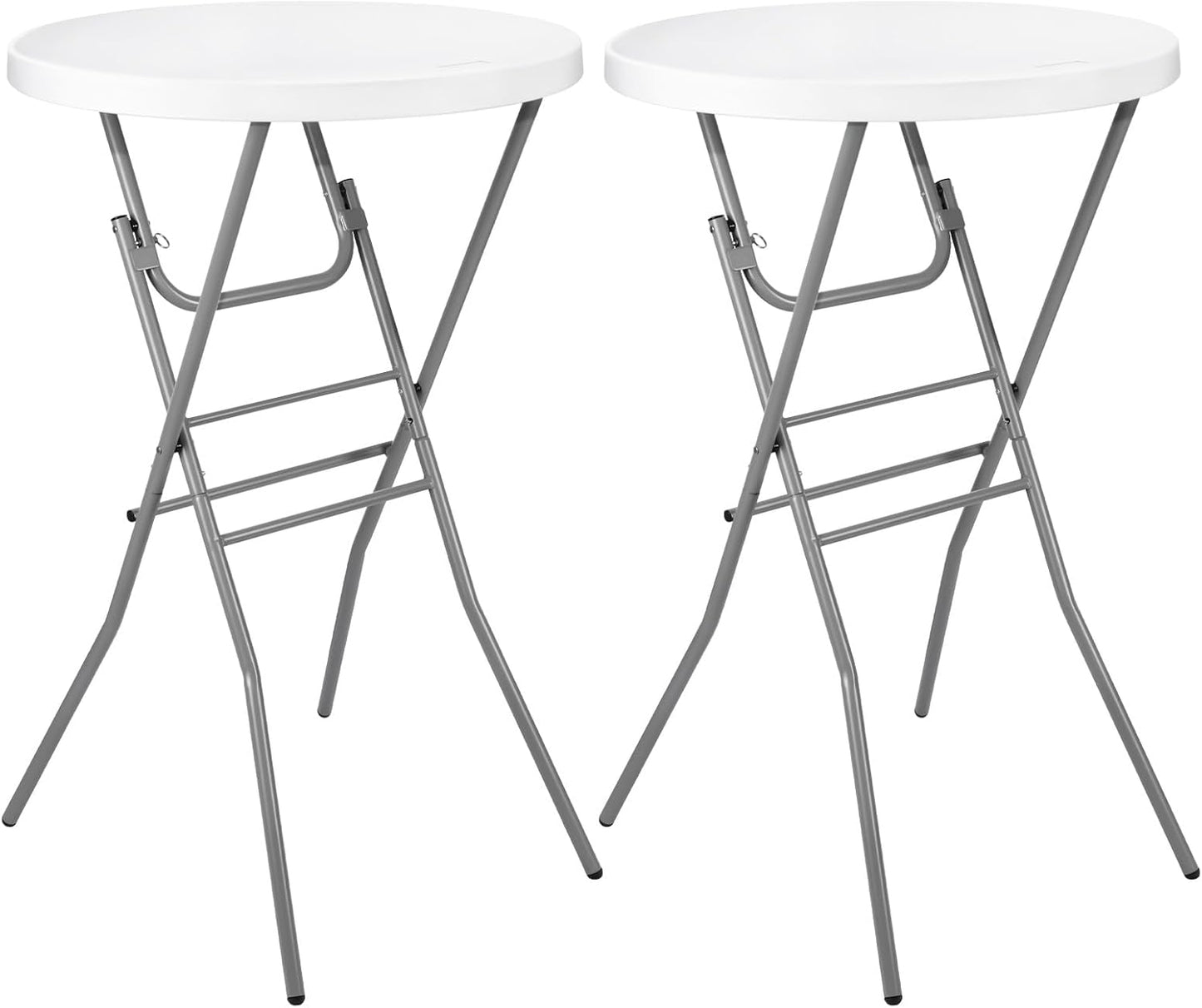 Cocktail Table 28in Folding Round High Top Indoor Outdoor with Removable Legs, Tall Bistro Foldable Bar Height Table for Parties, Patio, Backyard, Dining, Wedding, White- 2PCS
