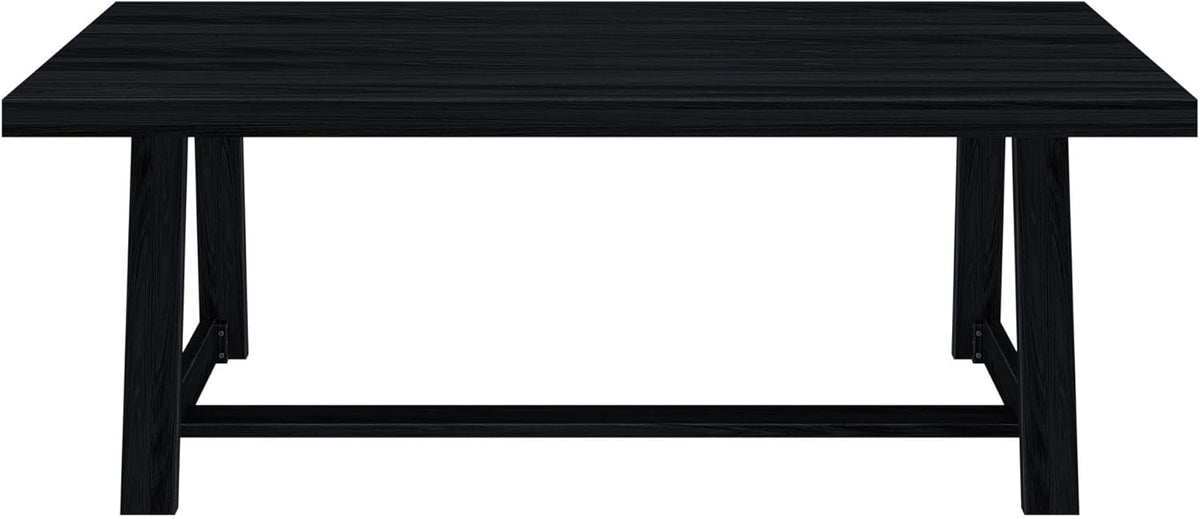 Plank+Beam 84 Inch Farmhouse Dining Table, Solid Wood Rustic Kitchen Table, Large Wooden Rectangular Dinner Table for Dining Room, Home Office, Living Room Furniture, Easy Assembly, Black Wirebrush