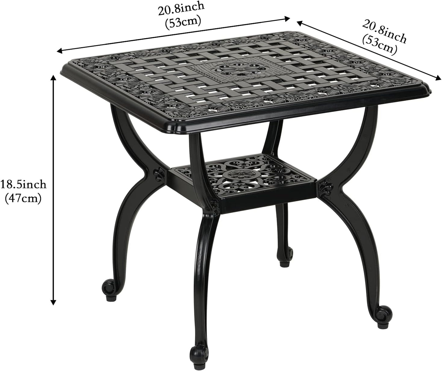 JARDIN DE CENTENNIAL Cast Aluminum Outdoor Side Table,Anti-Rust Outdoor End Table,Patio Coffee Bistro Table for Indoor,Garden,Porch,Balcony(Square Black)