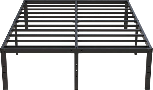 18 Inch California King Bed Frames No Box Spring Need, Platform Cal King Bed Frame with High Storage, Eassy Assembly 3,500 Lbs Heavy Duty Bedframes, Black