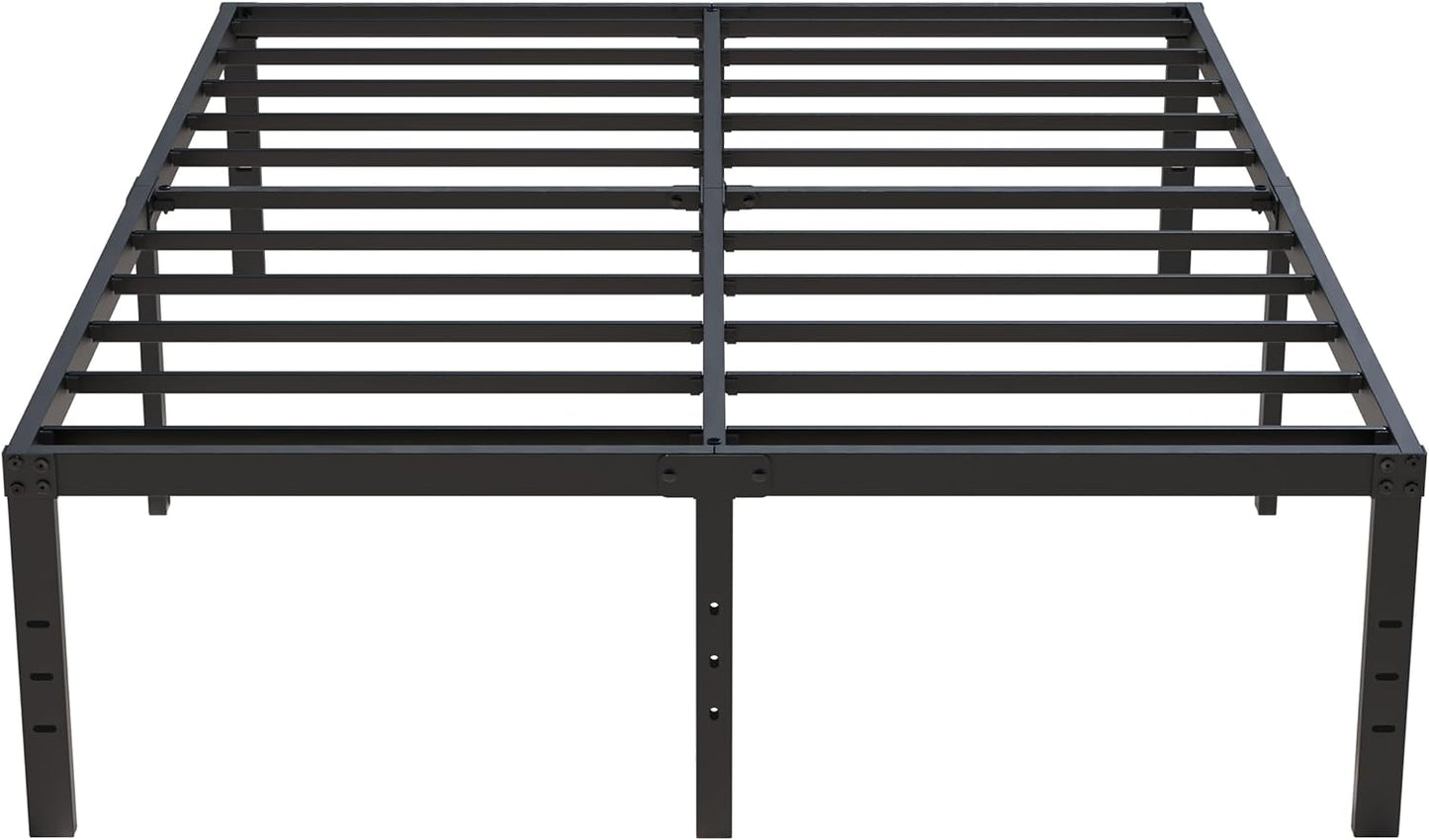 18 Inch Queen Bed Frame No Box Spring Required, Metal Platform Queen Size Bed Frames with High Storage, Eassy Assembly 3,500 Lbs Heavy Duty Bedframes, Black