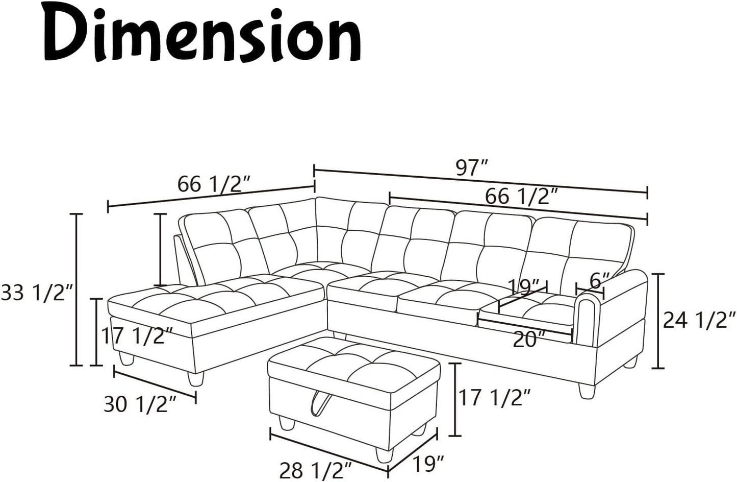 Modern Living Room Furniture Sets with Pillows, Modular Sectional Couches with Chaise Lounge, 4-Seaters L Shape Sofa with Storage Ottoman, for Living Room, Faux Leather, Brown