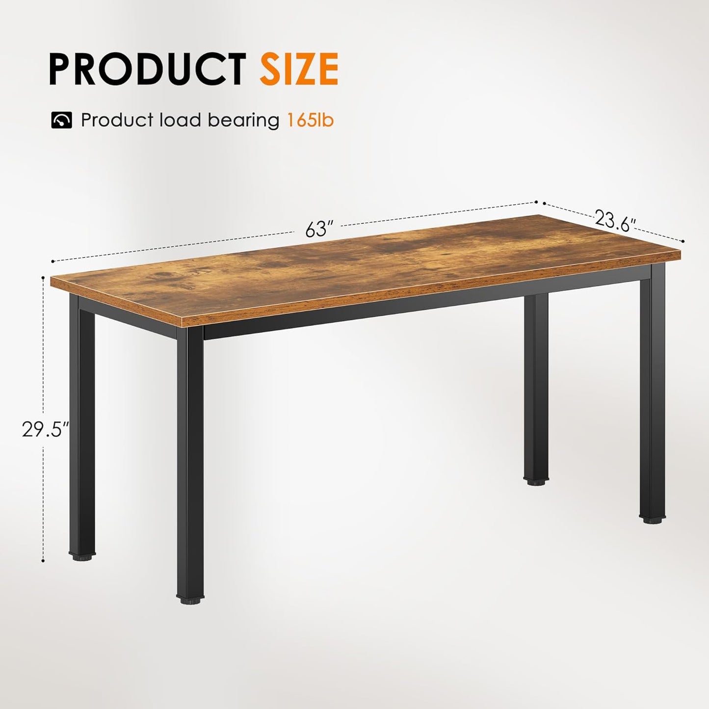 DlandHome 63 inch Computer Desk Home Office Table Writing Desk Study Table Gaming Desk Workstation (63 inch, Rustic Brown)