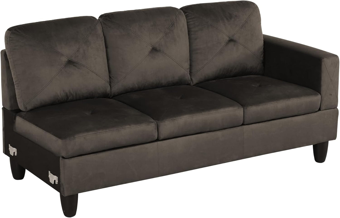 Grey L-Shaped 3-Piece Flannel Sofa with Storage Ottoman Set, Sectional Couch Sofa Set for Living Room, Office, Small Space