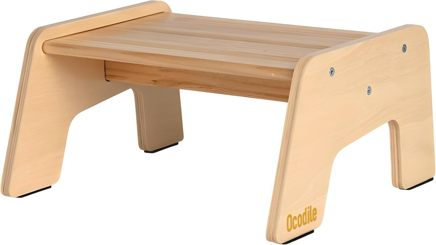 1-Step Wooden Step Stool for Toddlers | Kids Step Stool for Bathroom Sink, Kitchen, and Potty Training | Non-Slip Stool for Toilet Independence | Wooden Step for Children Ages 2+ Varnished