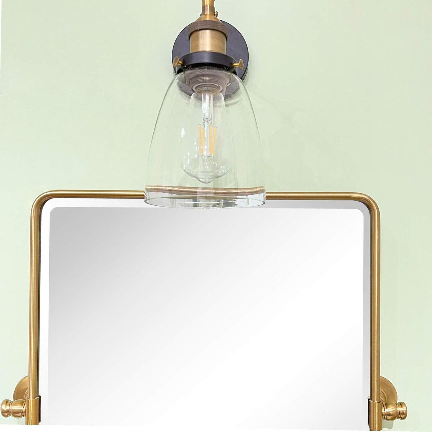 TEHOME 20 x 24 inch Farmhouse Gold Metal Framed Pivot Rectangle Bathroom Mirror Rounded Rectangluar Tilting Beveled Vanity Mirrors for Wall