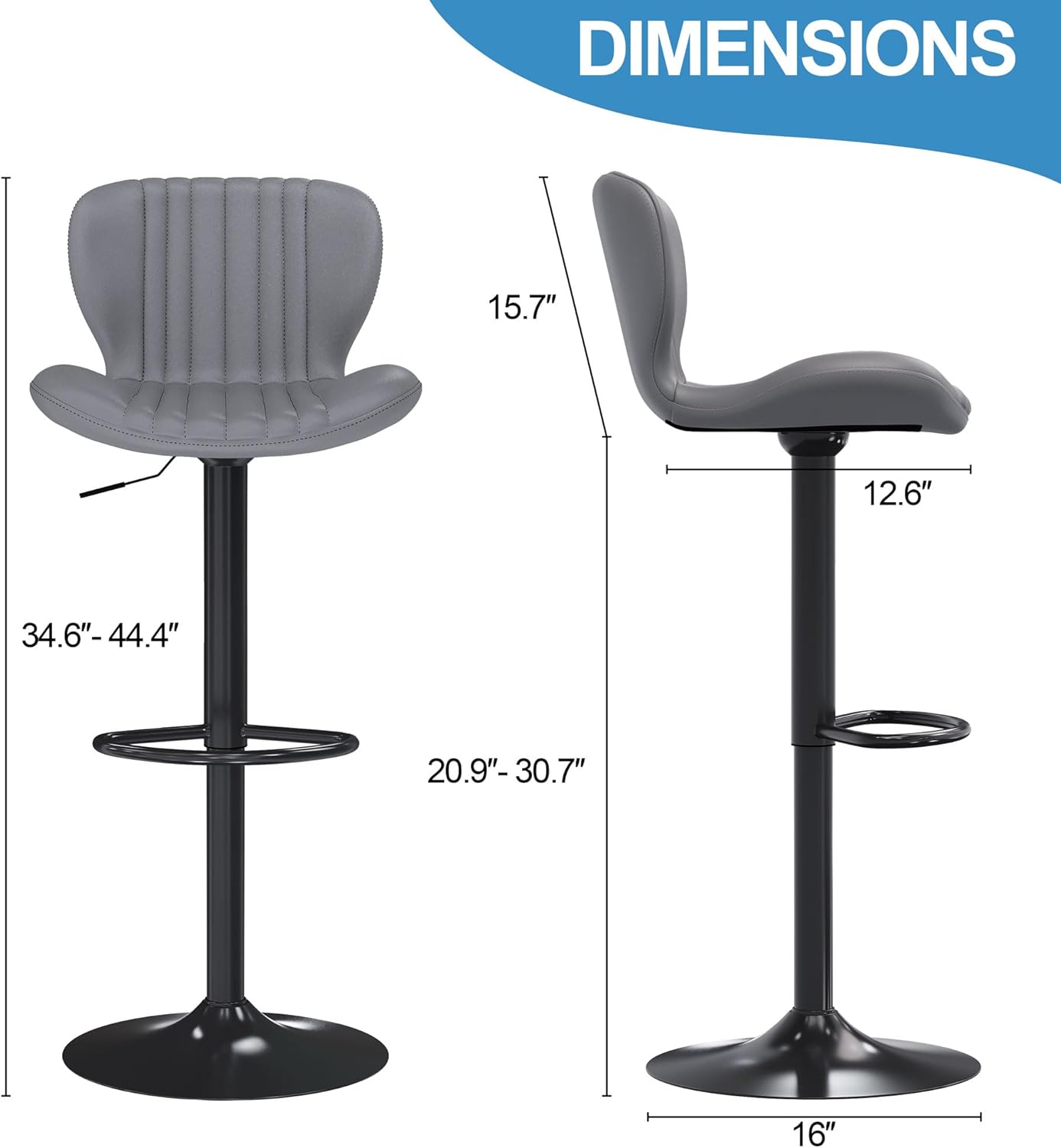 Shintenchi Bar Stools Set of 4 Modern Swivel Bar Chairs, Counter Height Faux Leather Metal Barstools, Upholstered Island Chairs with Back and Footrest, Gray