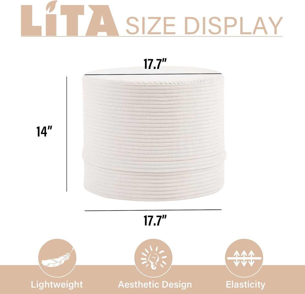 LITA Round Stuffed Pouf Ottoman, Velvet Poufs with High-Density Foam Filling and Washable Cover, Furry and Fluffy Bean Bag Foot Stools Ottoman for Living Room, Bedroom, Office, Beige