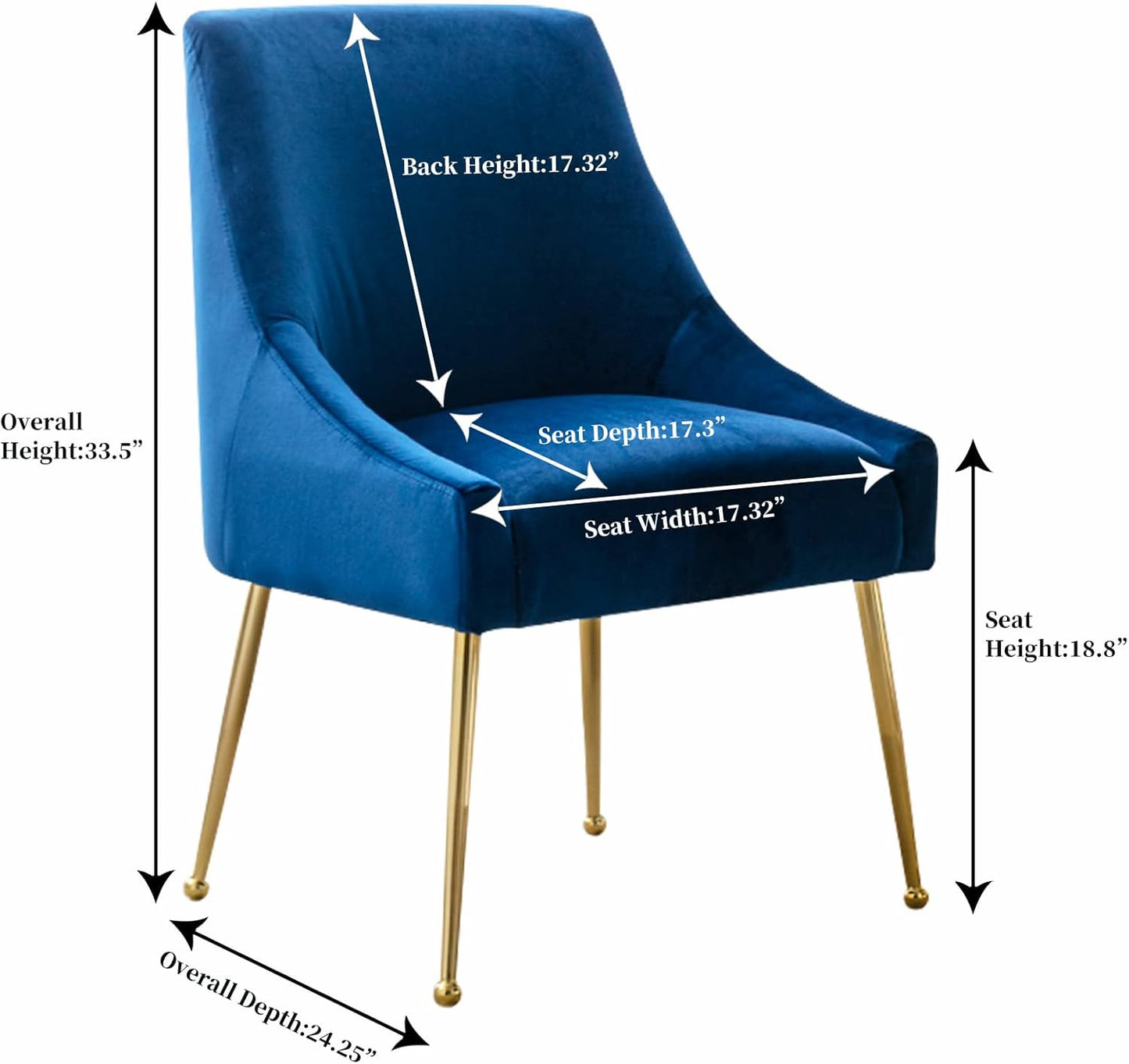Velvet Dining Chairs Set of 2, Furniture Collection Modern Contemporary Upholstered with Polished Gold Metal Legs(Blue)
