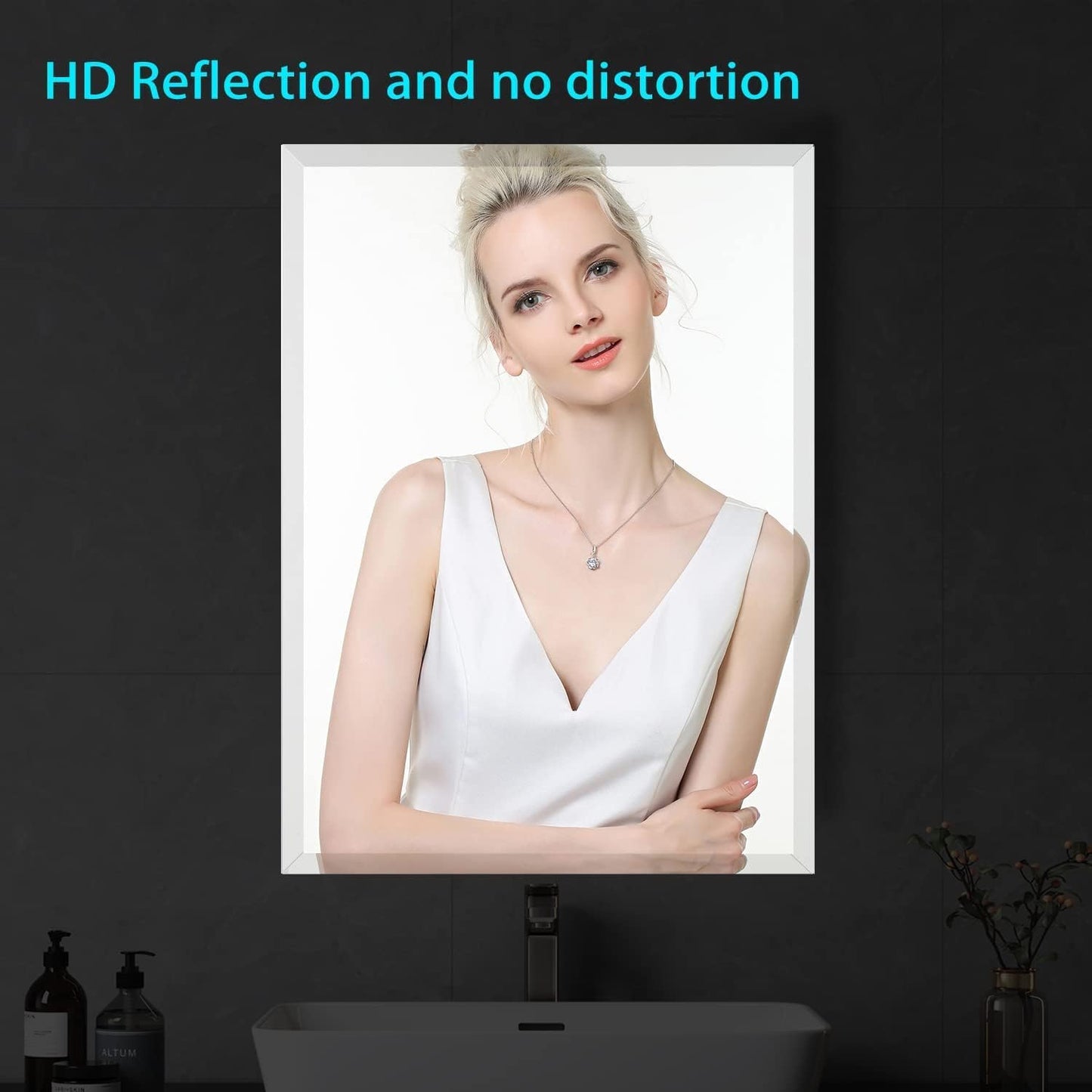 60x28 Inch Bathroom Mirror Frameless Beveled Edge Rectangle Wall Mirror Explosion Proof and Shatterproof Bathroom Vanity Mirror Wall Mounted Hang Firmly (Horizontal or Vertical)