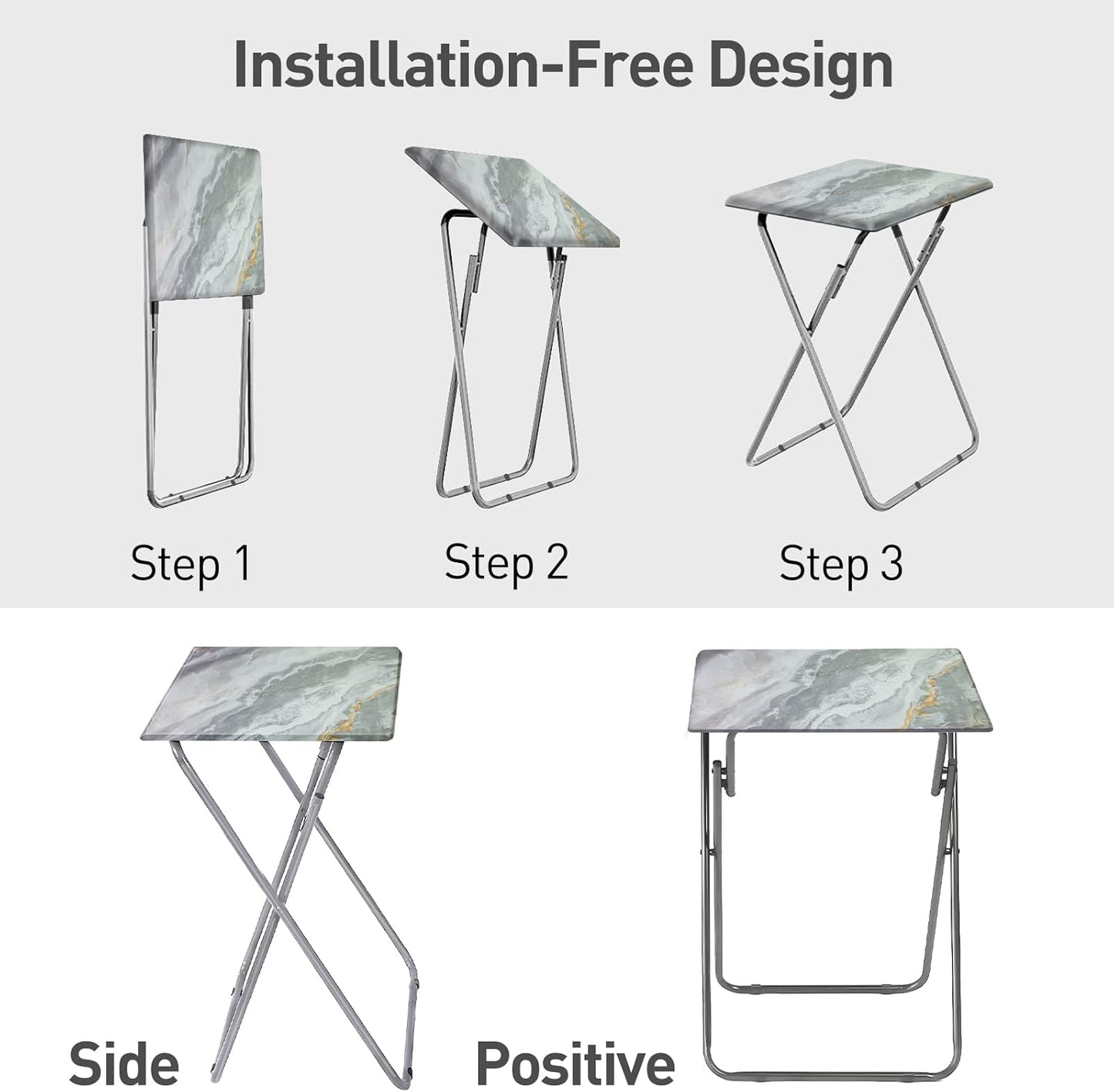 Folding TV Tray Table Set of 2,Dinner Snack Trays Table for Eating on Couch,Portable Metal Dinner Table for Small Sofa Bedside Tables with Light Weight, 15 x 18.9 x 26 in(Smoky Grey,2PCS)
