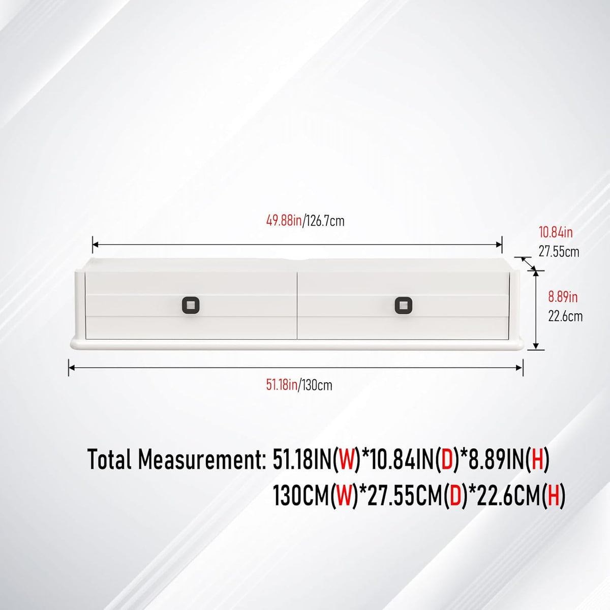 Pmnianhua High Gross Floating TV Stand,51'' Solid Wood Wall Mounted TV Console,Floating Entertainment Center with Door and Drawer,Under TV Shelf for TVs up to 60''(White)