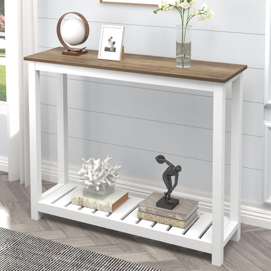 FOLUBAN Farmhouse Sofa Table, Rustic Vintage Console Table for Entryway, Living Room, Hallway, White