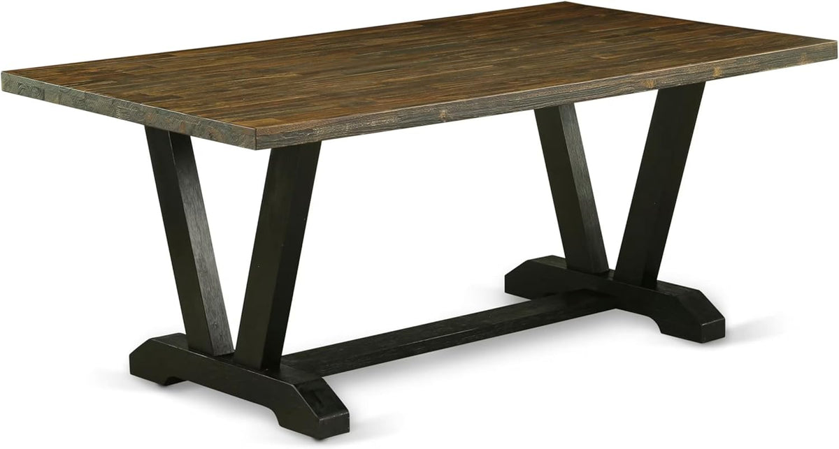 East West Furniture V677DR124-5 5 Piece Dining Room Table Set Includes a Rectangle Kitchen Table with V-Legs and 4 Black Color Linen Fabric Parson Dining Chairs, 40x72 Inch, Multi-Color
