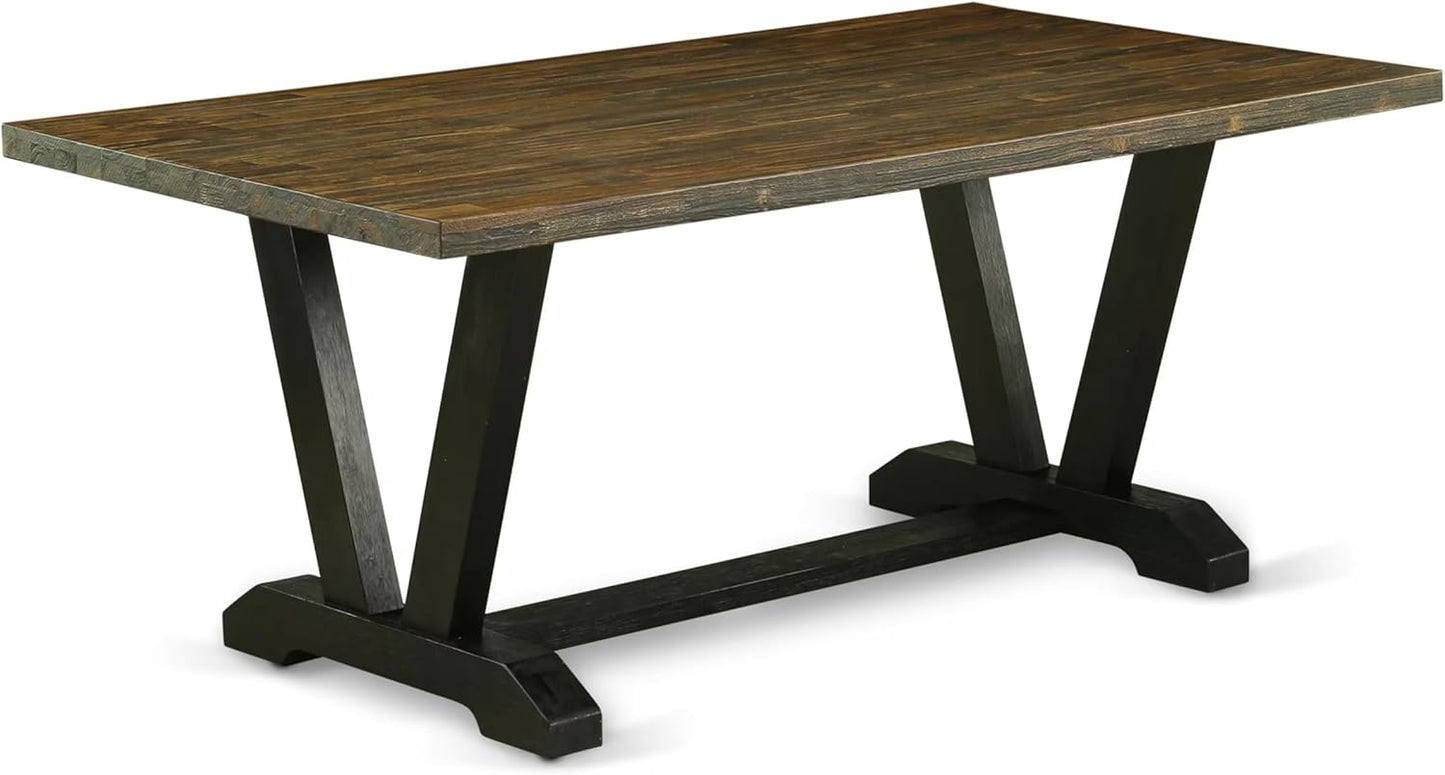 East West Furniture V677EL635-6 6 Piece Dining Table Set Contains a Rectangle Kitchen Table with V-Legs and 4 Doeskin Linen Fabric Upholstered Chairs with a Bench, 40x72 Inch, Multi-Color