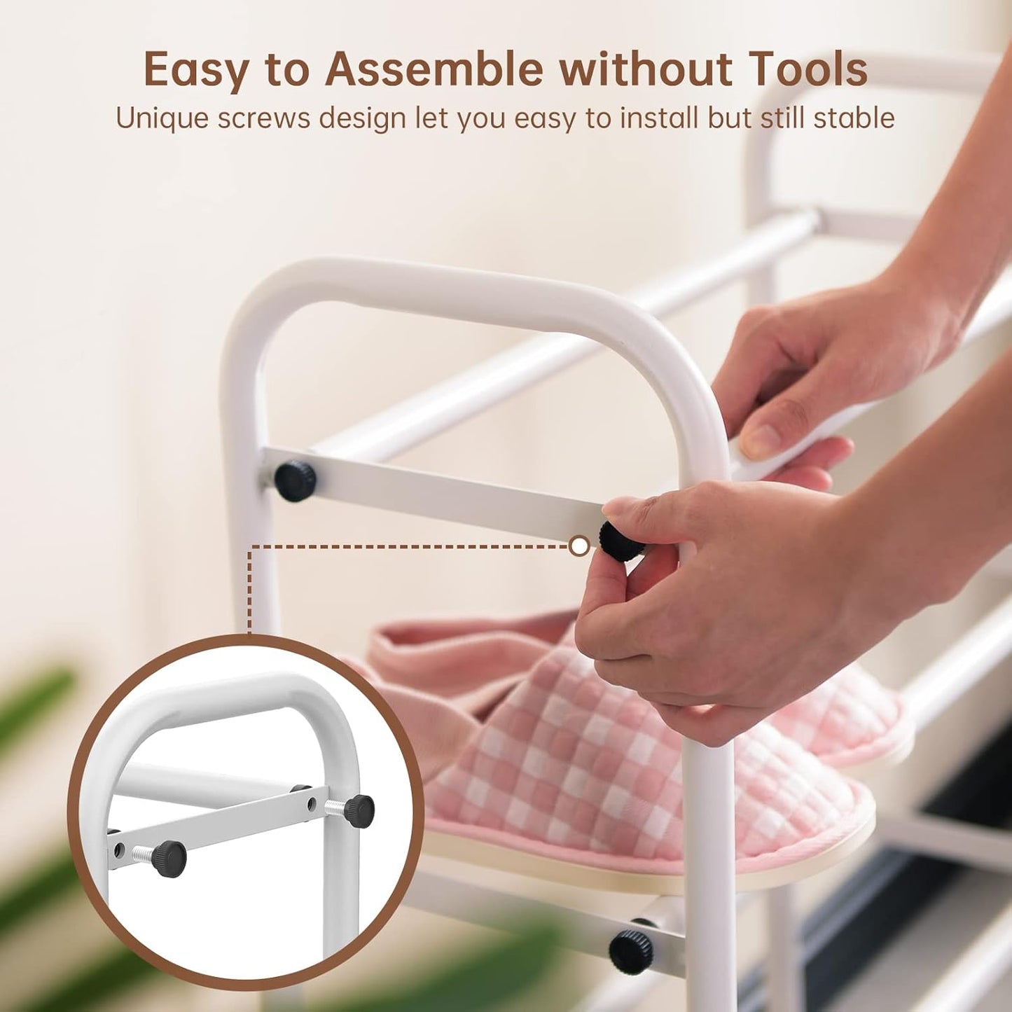 Gonfoam 3-Tier Expandable Shoe Rack,Adjustable Shoe Shelf Storage Organizer Heavy Duty Metal Free Standing Shoe Rack for Entryway Closet Doorway (White)