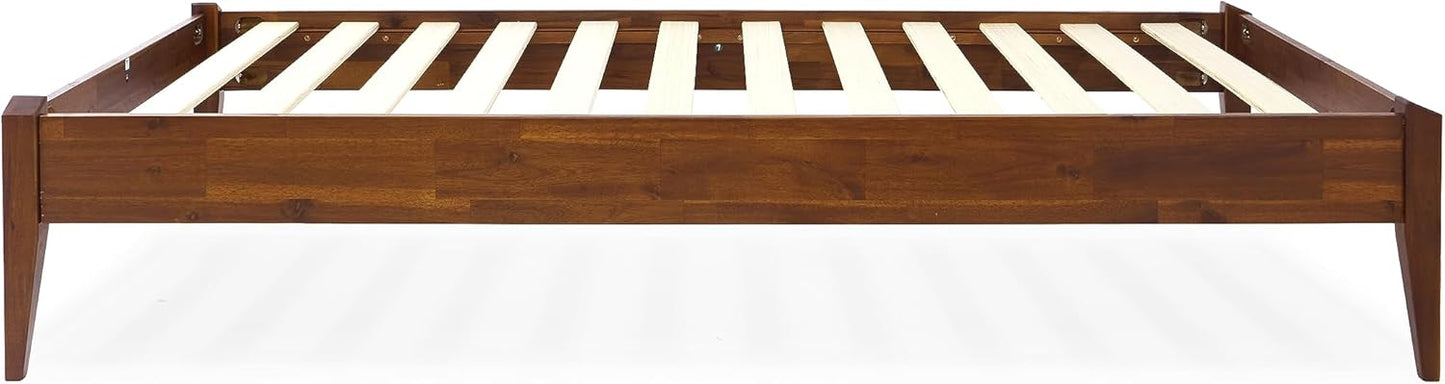 Bme Dinkee 15" Solid Wood Platform Bed Frame Without Headboard - Japanese Joinery Bed Frame - Modern & Minimalist Style - Wood Slat Support - Easy Assembly - No Box Spring Needed - Chocolate, Twin