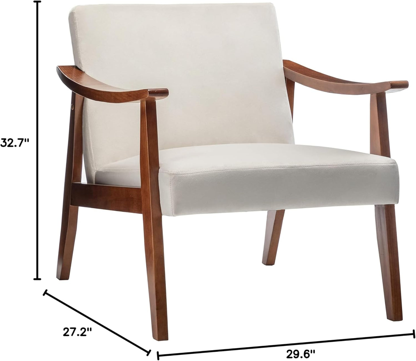 Container Furniture Direct Accent Chair with Velvet Upholstery and Solid Wood Frame, Classic Mid-Century Modern Living Room Furniture for Extra Seating, Cream White