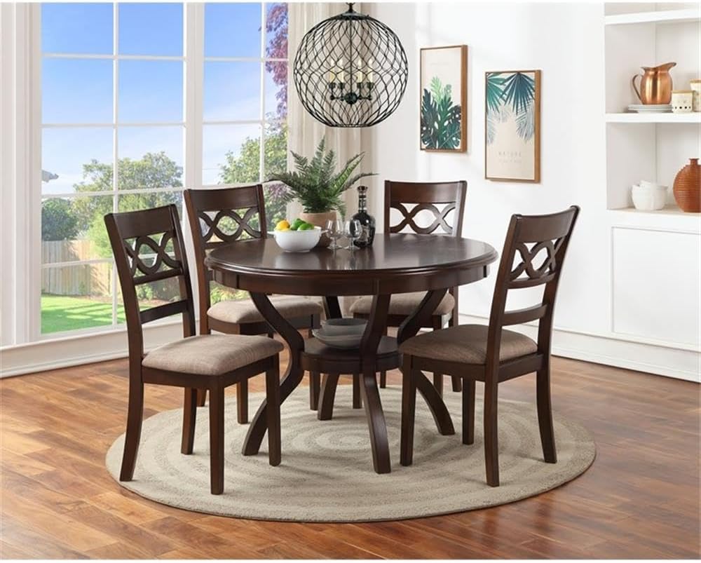 New Classic Furniture Cori 5-Piece Round Dining Set with 1 Table and 4 Chairs, Cherry Brown