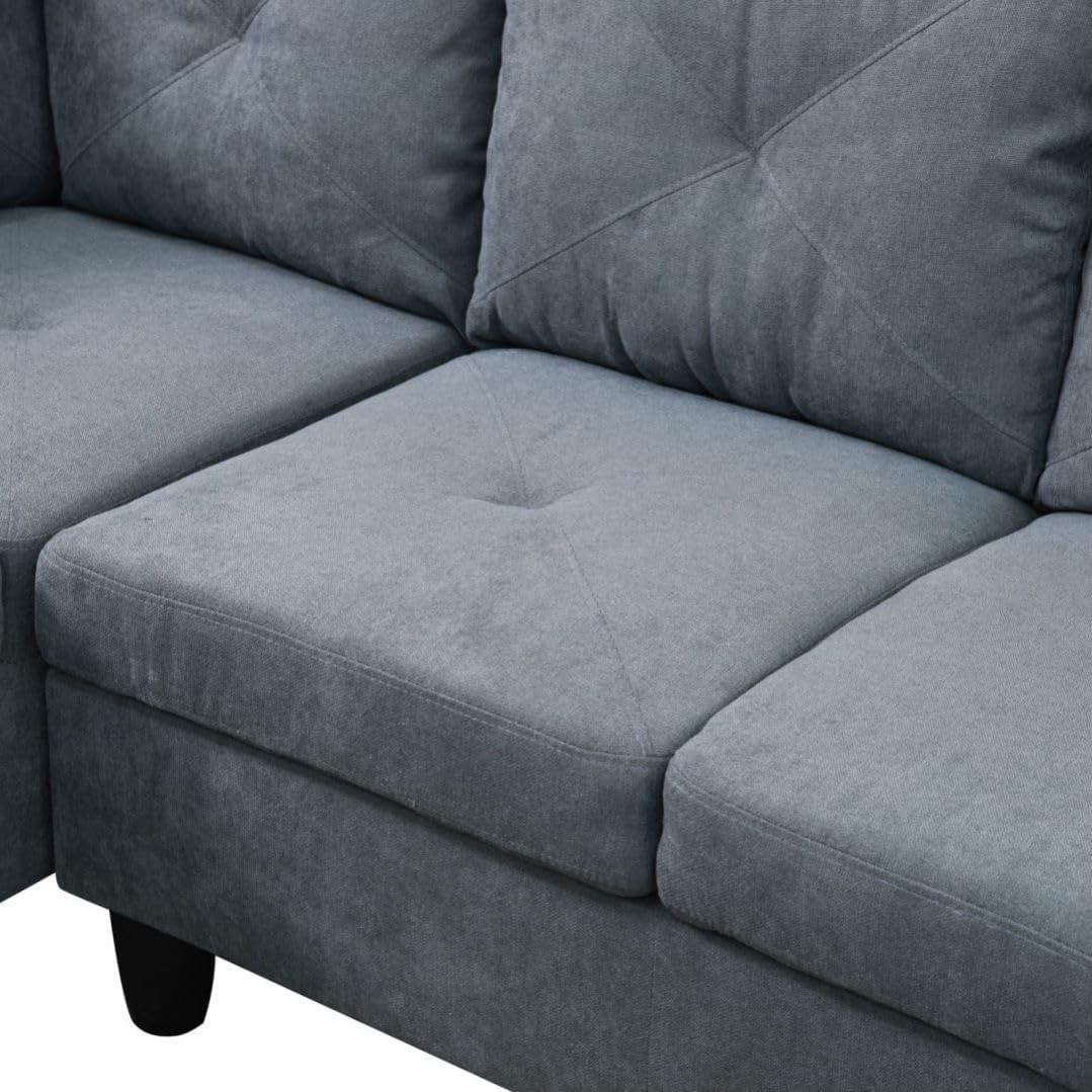 Dark Grey L-Shaped 3-Piece Flannelette Sofa with Storage Ottoman Set, Sectional Couch Sofa Set for Living Room, Office, Small Space