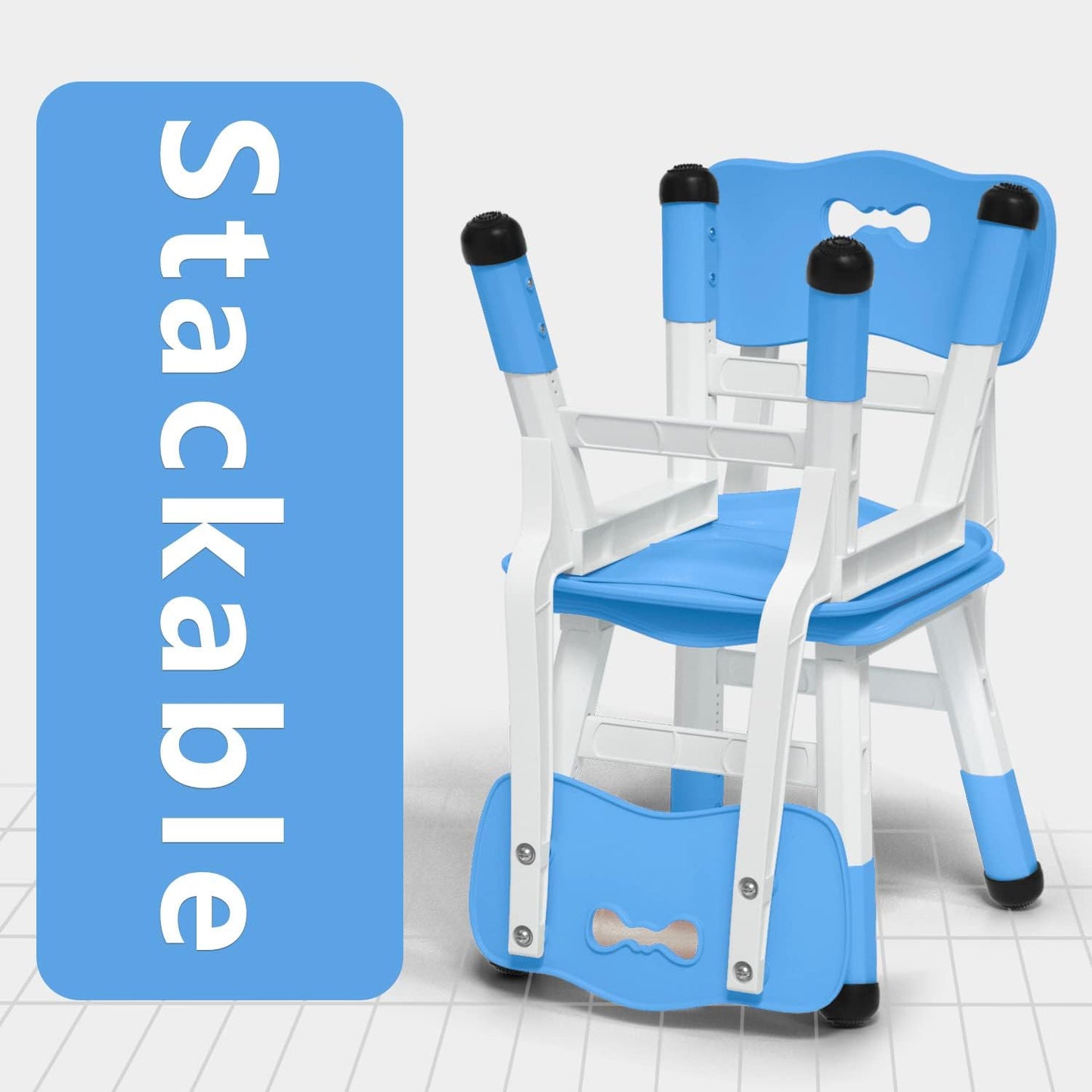 4 Piece Kids Chair Set 3 Levels Adjustable Stackable Kids Chairs Ideal for Playrooms, Schools, Daycares and Homes Washable and Easy to Clean Max Weight 220LB(Navy Blue4piece Set)