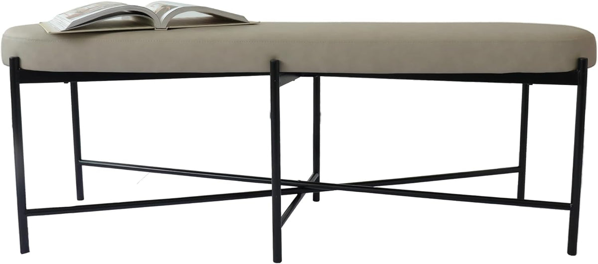 54” upholstered Vegan Leather Accent Ottoman Bench for entryway, Living Rooms, lounges, bedrooms-White Rock/Light Grey