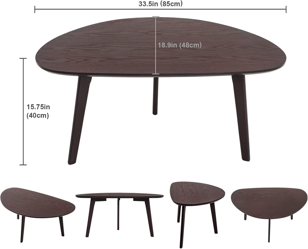 FIRMINANA Small Oval Coffee Table for Living Room,Mango Tabletop Mid Century Modern Coffee Table,Espresso,18.9" D x 33.47" W x 15.75" H