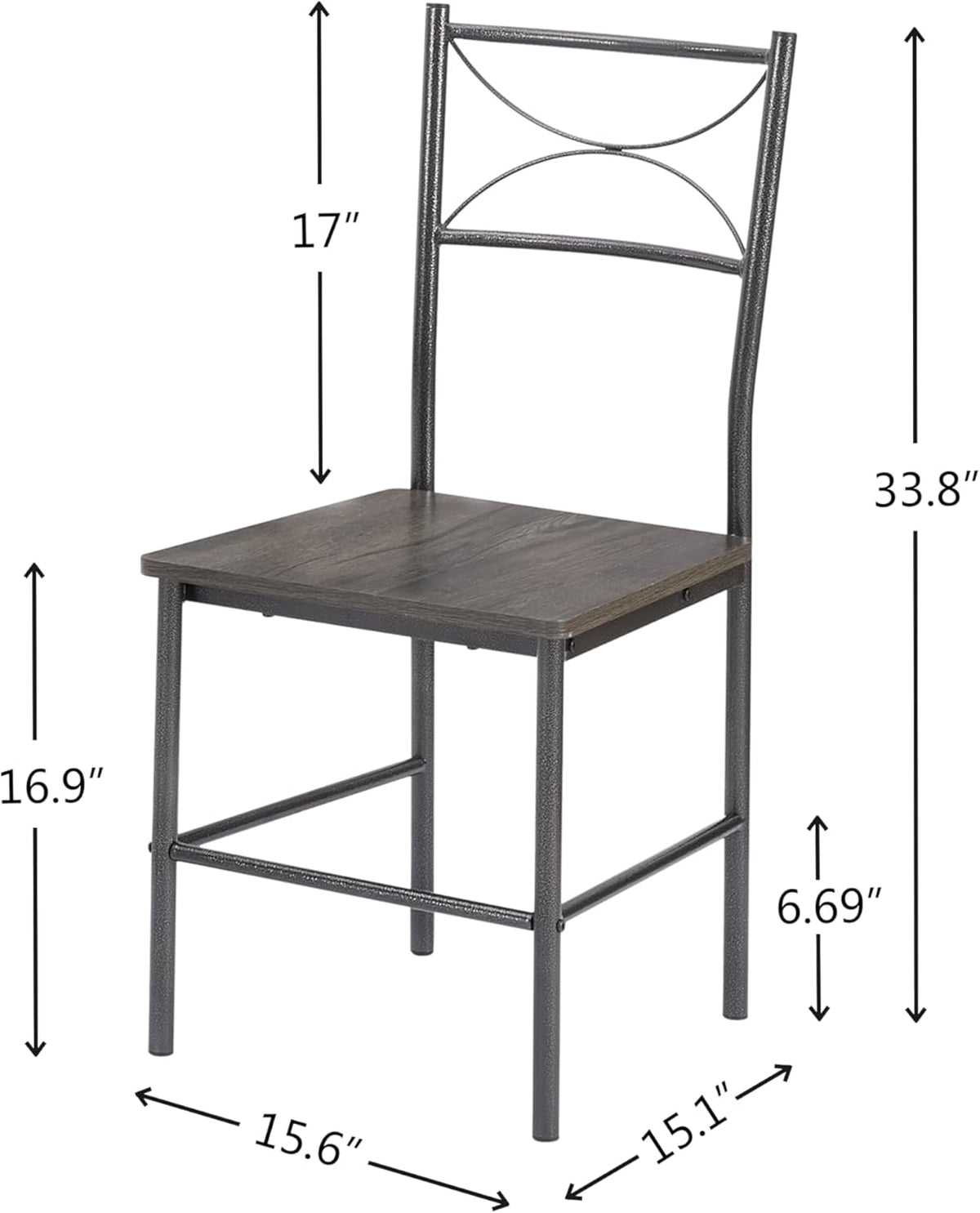 JOIN IRON 3-Piece Metal and Wood Indoor Modern Square Dining Table Furniture Set for Kitchen, Dining Room, Dinette, Breakfast Nook w/ 2Chairs - Gray