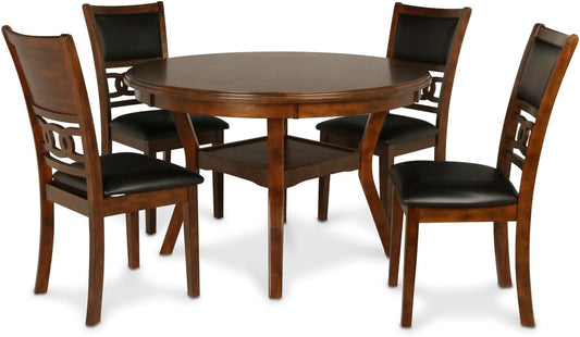 New Classic Furniture Gia 5-Piece Round Dining Set with 1 Dining Table and 4 Chairs, 47-Inch, Brown