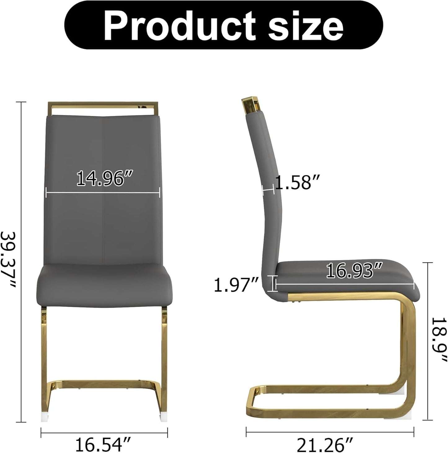 Dining Chairs Set of 8, Faux Leather with Plated Chrome Metal Frame, Modern Kitchen Chairs with Padded Seat High Back for Dining Room, Kitchen, Living Room