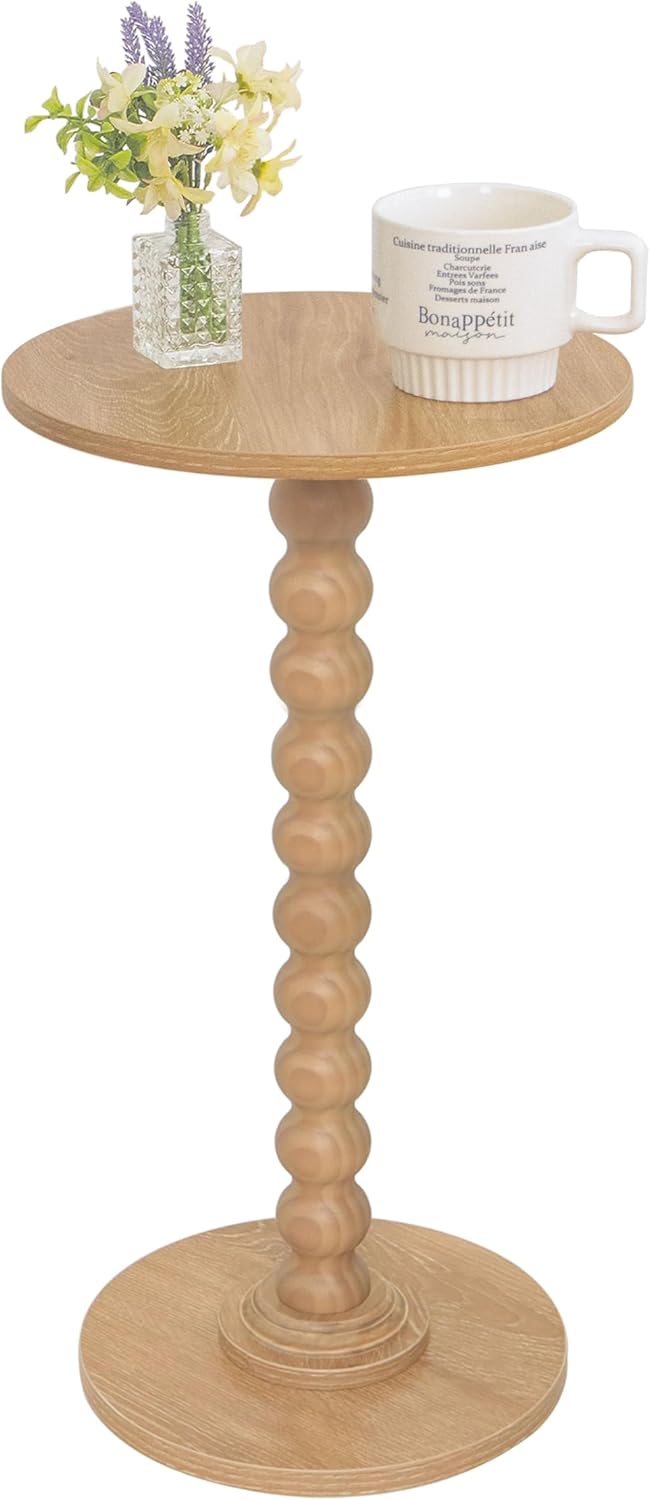 Small Side Table, Drink Table for Small Spaces, Modern Accent Table Martini Table with Solid Wood Leg, Round End Tables Living Room for Bedroom and Office (Rustic Walnut)
