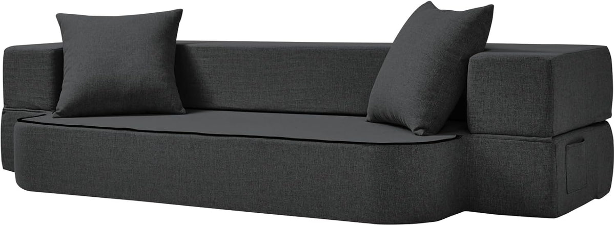 2-in-1 Folding Sofa Bed with Pillows - Folding Chair Floor Couch & Sleeping Mattress - Washable Cover & Memory Foam Sleeper Chair for Living Room/Guest Room/Apartment/Loft, Dark Gray, Twin XL
