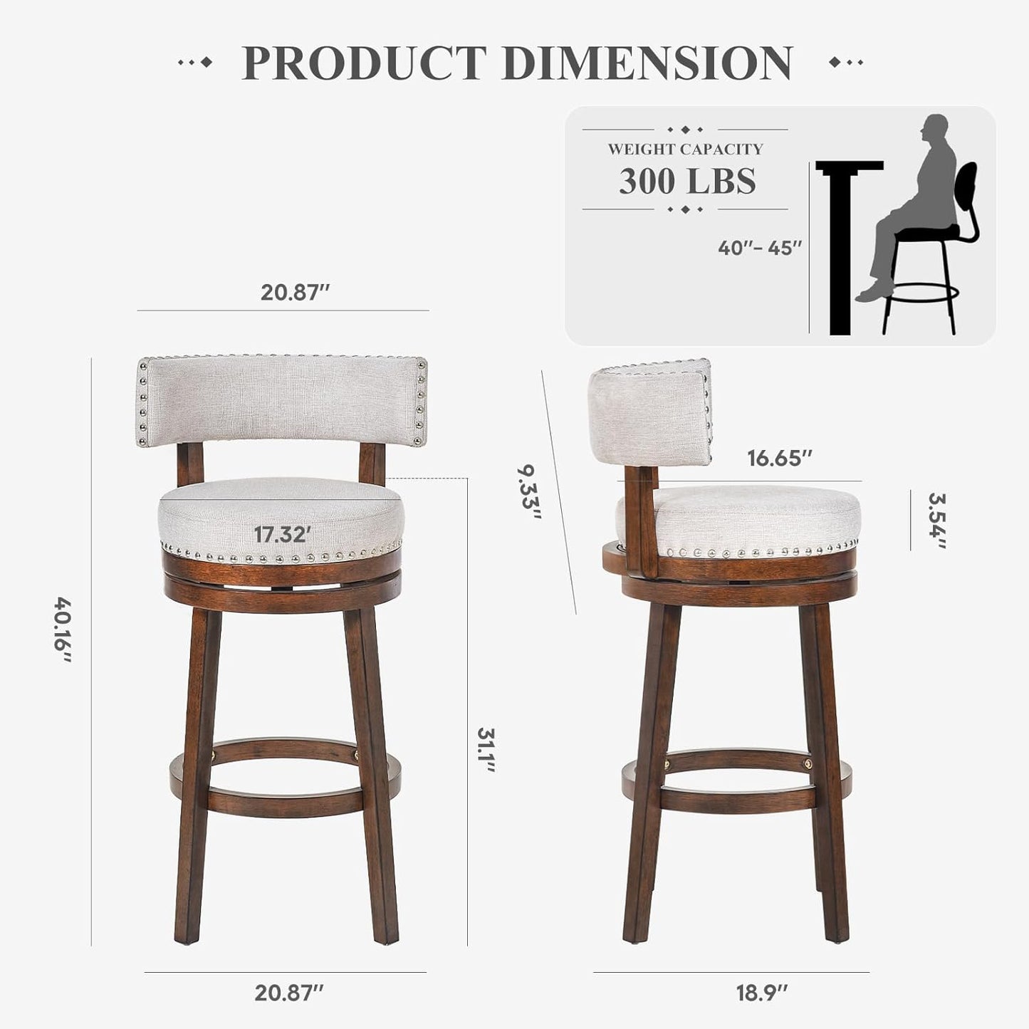 COLAMY Swivel Bar Stools Set of 4, Swivel Counter Height Barstools, 30 Inch Upholstered Barstools for Kitchen Island Dining Room Bar, Beige