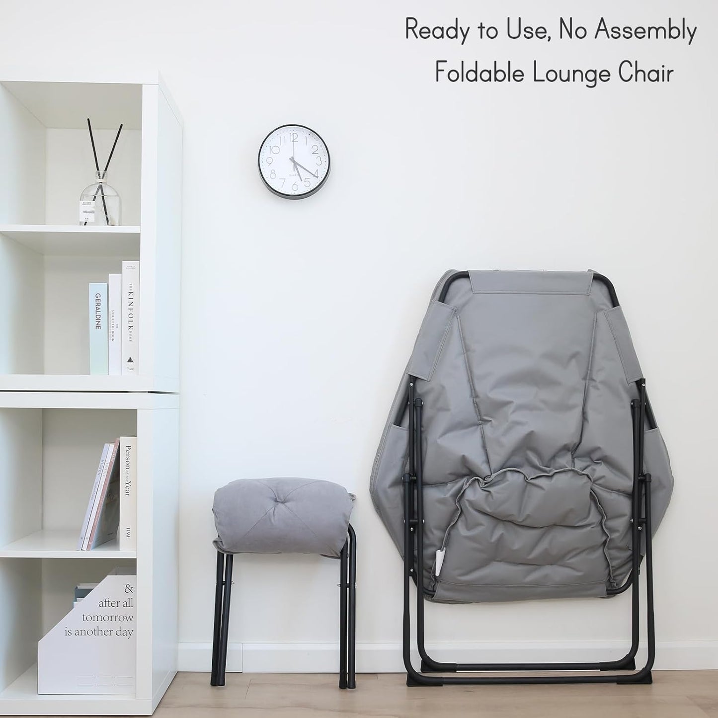 Hexagon Foldable Living Room Chair, Saucer Chair for Adults, Comfy Bedroom Lounge Chair, Moon Chair, Lazy Folding Chair for Dorm Rooms (Ottoman-Grey)