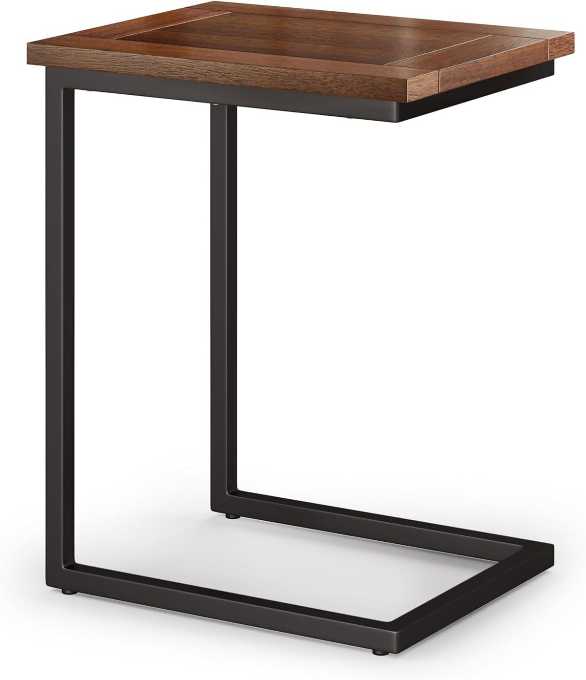 SIMPLIHOME Skyler 16-inch Wide Solid Mango/Metal Industrial C-Shaped End Table in Dark Cognac Brown/Black for Living Room, Office, or Bedroom, Assembled