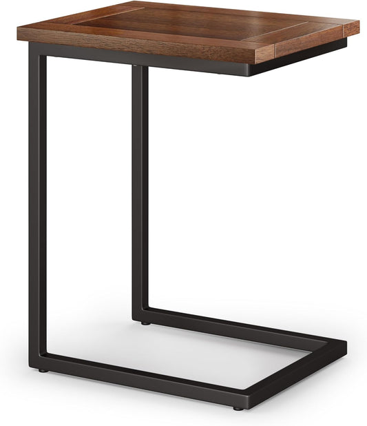 SIMPLIHOME Skyler 16-inch Wide Solid Mango/Metal Industrial C-Shaped End Table in Dark Cognac Brown/Black for Living Room, Office, or Bedroom, Assembled