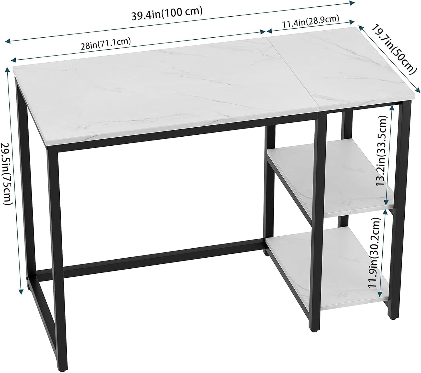SINPAID Computer Desk 40 inches with 2-Tier Shelves Sturdy Home Office Desks with Large Storage Space Modern Gaming Desk Study Writing Laptop Table, Black Marbling (White Marble, 40 inch)