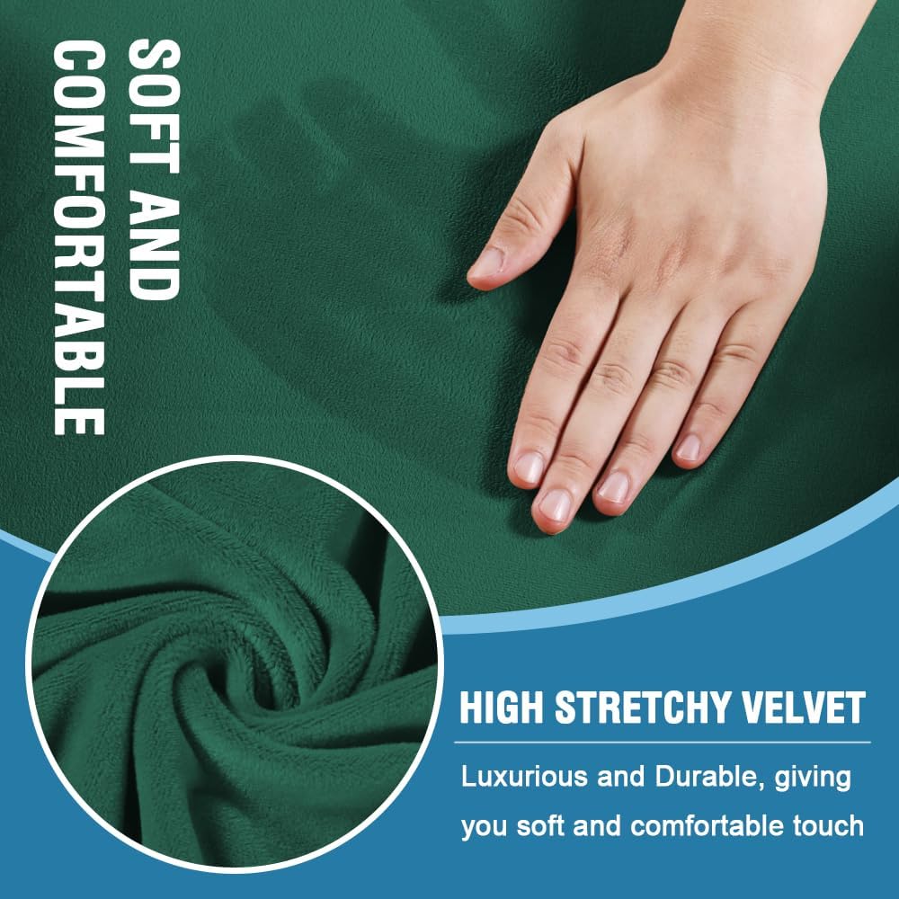 H.VERSAILTEX Sofa Cover 3 Piece T Cushion Loveseat Slipcovers Thick Velvet Couch Cover Stretch T Cushion Sofa Covers for 2 Cushion Couch with 2 Individual T Cushion Covers, Vintage Green