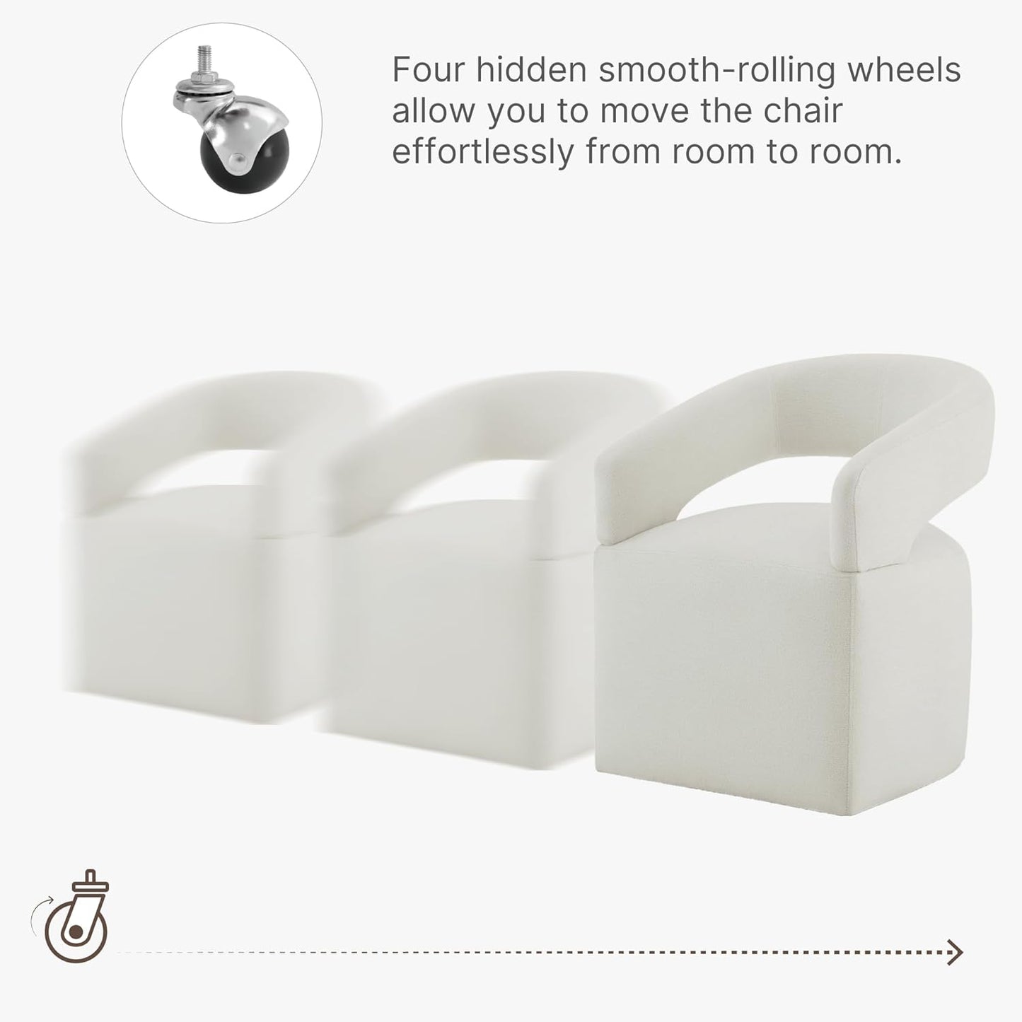 Upholstered Dining Chairs with Removable Casters Barrel Side Armchair with Rollers for Diningroom Bedroom Livingroom Reading Room, Ivory, 2PCS