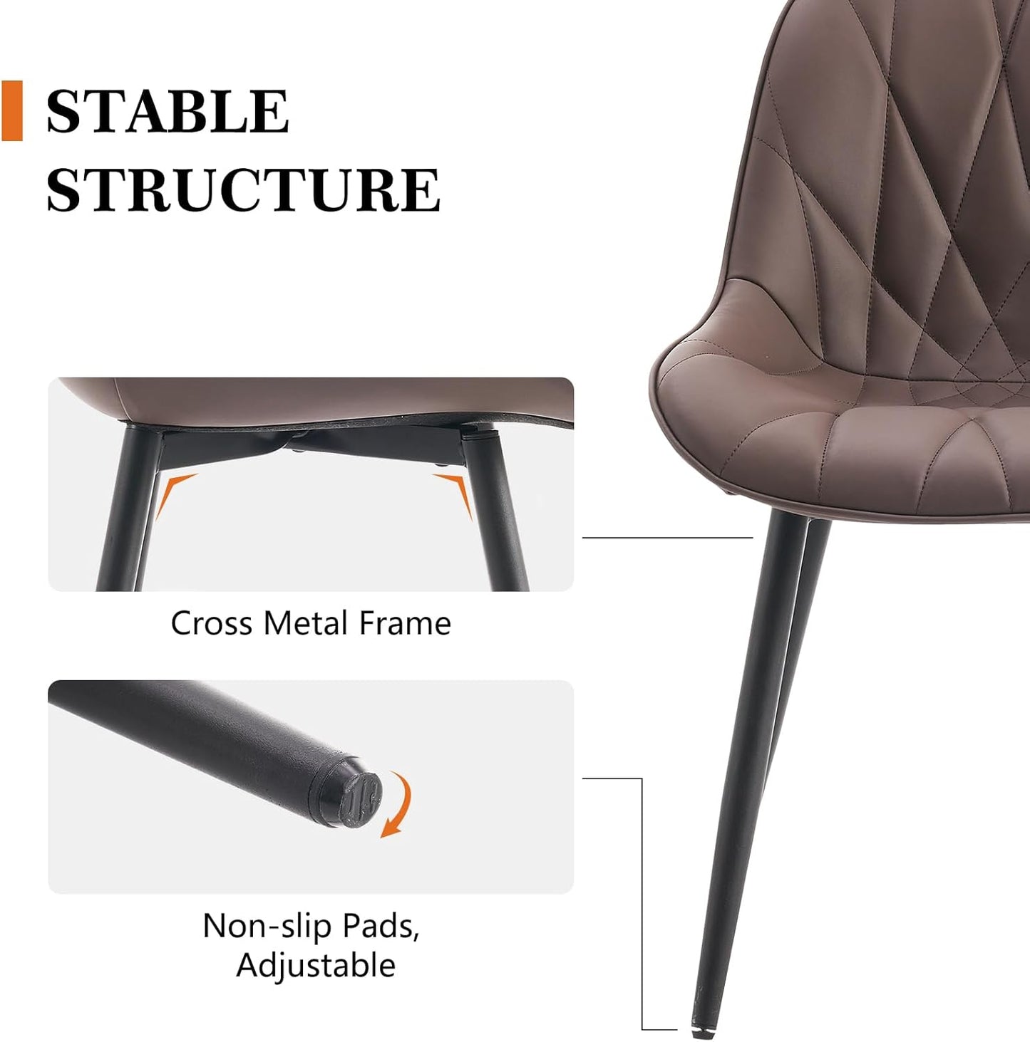 Rowill Modern Dining Chairs Set of 2 - Upholstered Faux Leather Kitchen Chairs with Soft Cushion Backrest, Sturdy Metal Legs & Non-Slip Pads, Perfectly Design for Home Dining Room, Kitchen, Brown