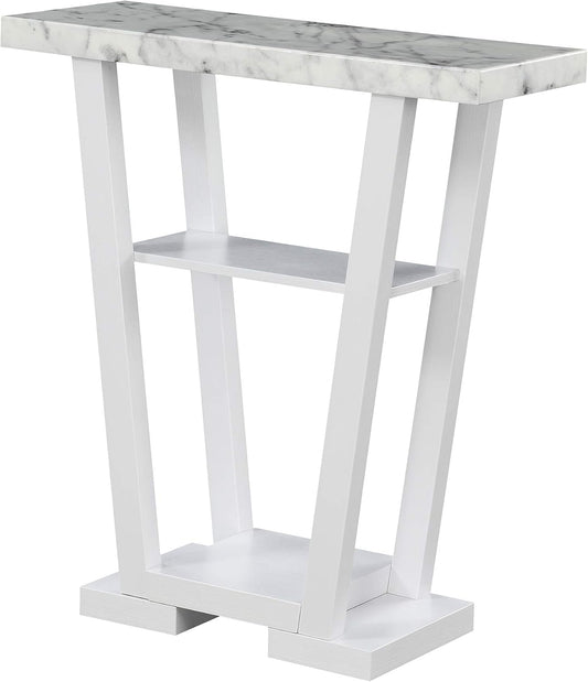 Convenience Concepts Newport V Console Table 31.5" - Modern Sofa Table with Storage Shelves, Narrow Entryway Hall Table for Living Room, Display Accent Table, White Faux Marble/White