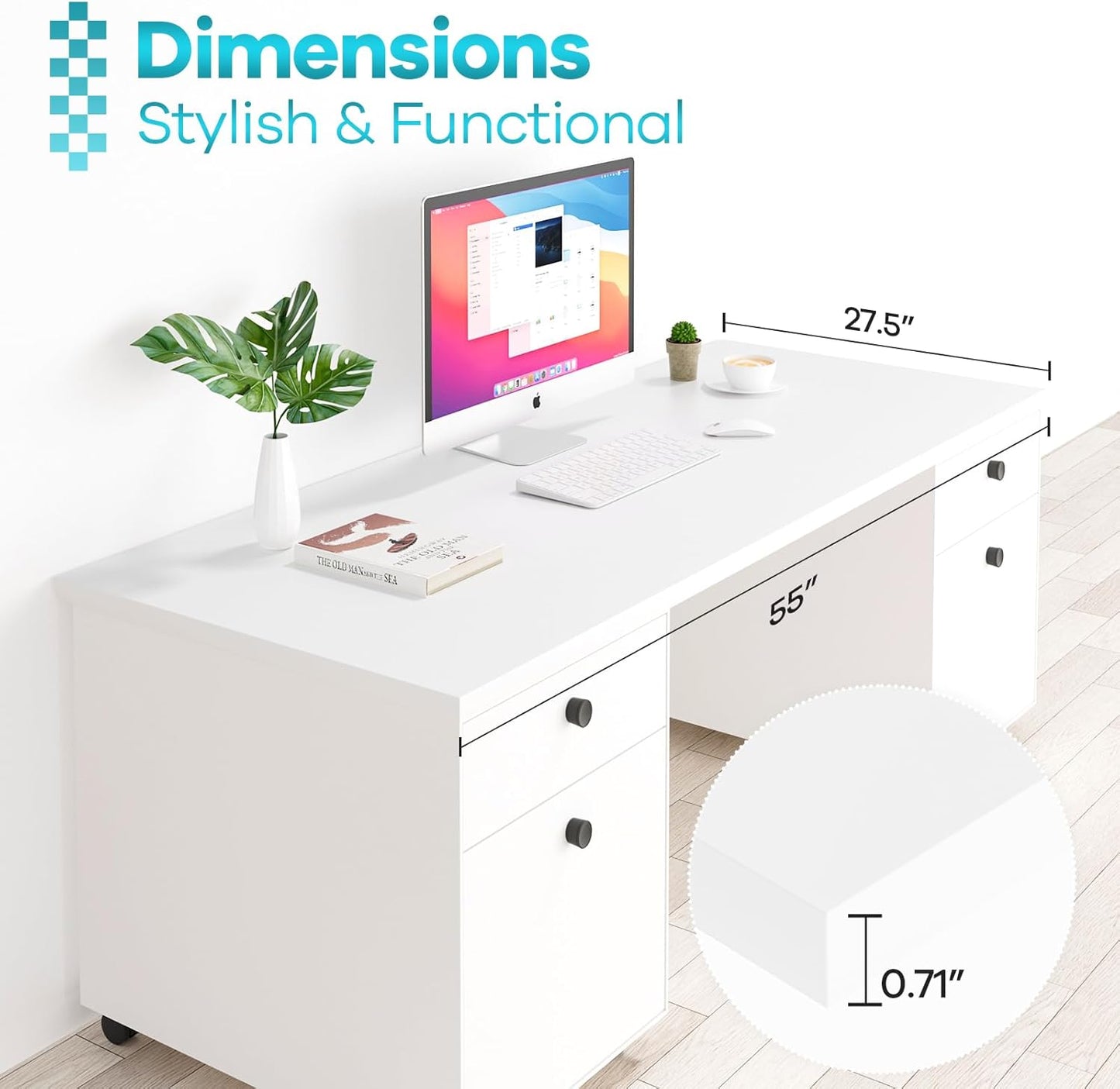 Kaboon 55x27.5 in White Tabletop, Wood Desktop One Piece, Reversible Melamine Countertop for Home and Office