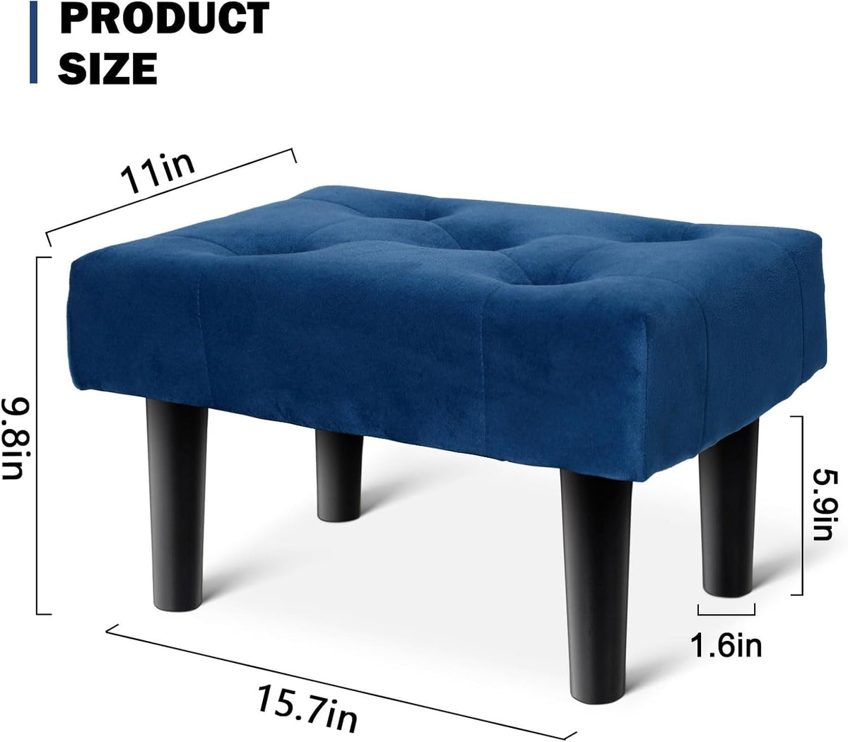 HOUCHICS Small Footstool Ottoman, Velvet Wooden Foot Stool Ottoman with Wood Legs, Sofa Footrest Extra Seating for Living Room Entryway Office(Blue 1PACK)